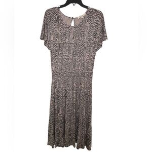 LOFT Mauve and Black Leaf Pattern Dress sz M Tall